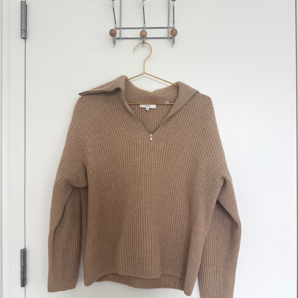 Vince Camel Ribbed Half-Zip Turtleneck Sweater